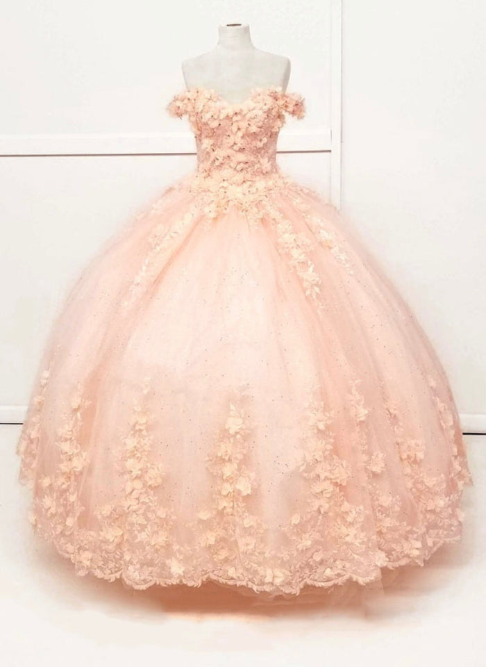 Chicas HF3054 Printed Quinceañera Blue BallDress Sweetheart Floral Tulle Dress