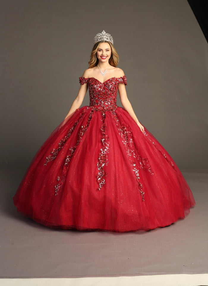 Chicas HF3056 Romantic Printed Red BallDress Sweetheart Floral Tulle Dress