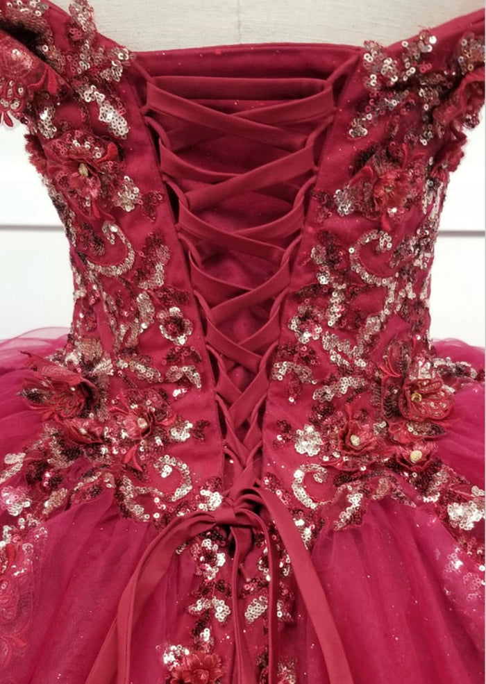 Chicas HF3056 Romantic Printed Red BallDress Sweetheart Floral Tulle Dress