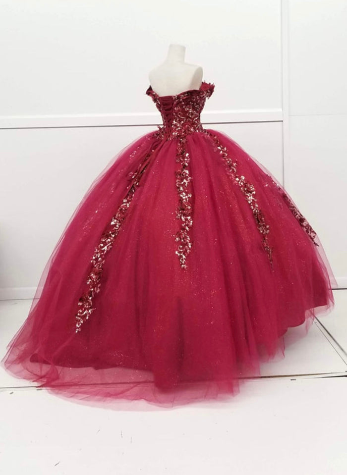 Chicas HF3056 Romantic Printed Red BallDress Sweetheart Floral Tulle Dress