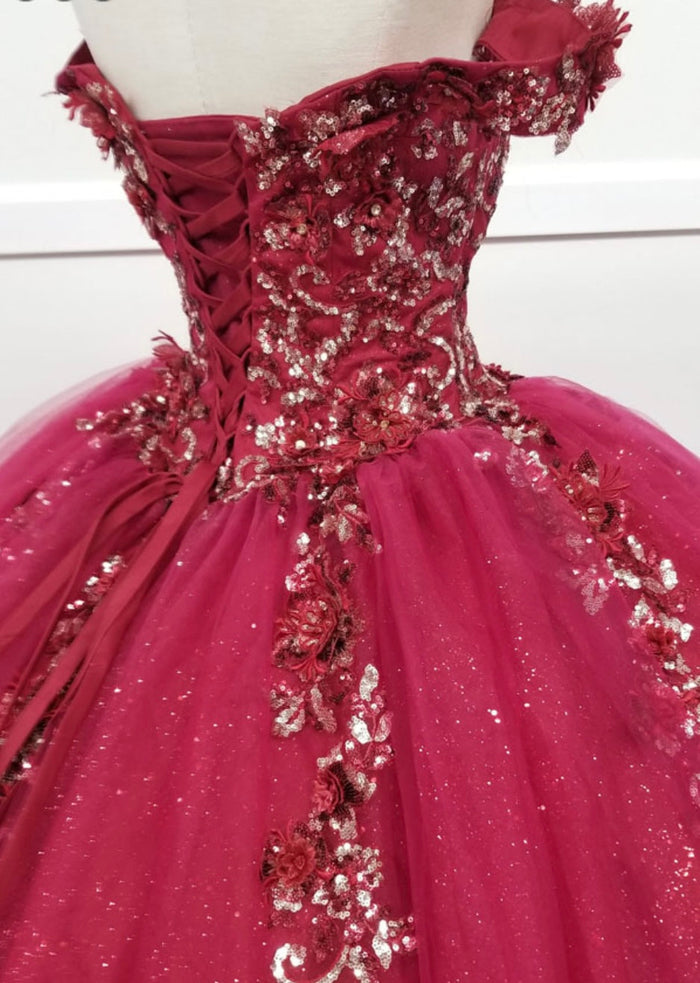 Chicas HF3056 Romantic Printed Red BallDress Sweetheart Floral Tulle Dress