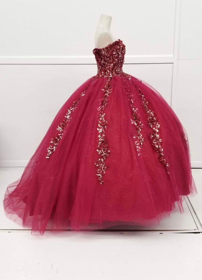 Chicas HF3056 Romantic Printed Red BallDress Sweetheart Floral Tulle Dress