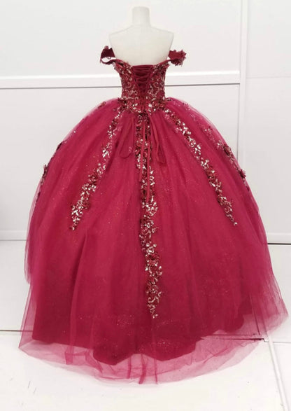Chicas HF3056 Romantic Printed Red BallDress Sweetheart Floral Tulle Dress