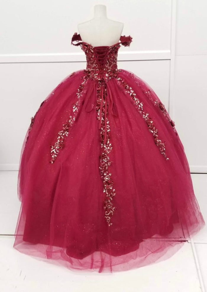 Chicas HF3056 Romantic Printed Red BallDress Sweetheart Floral Tulle Dress