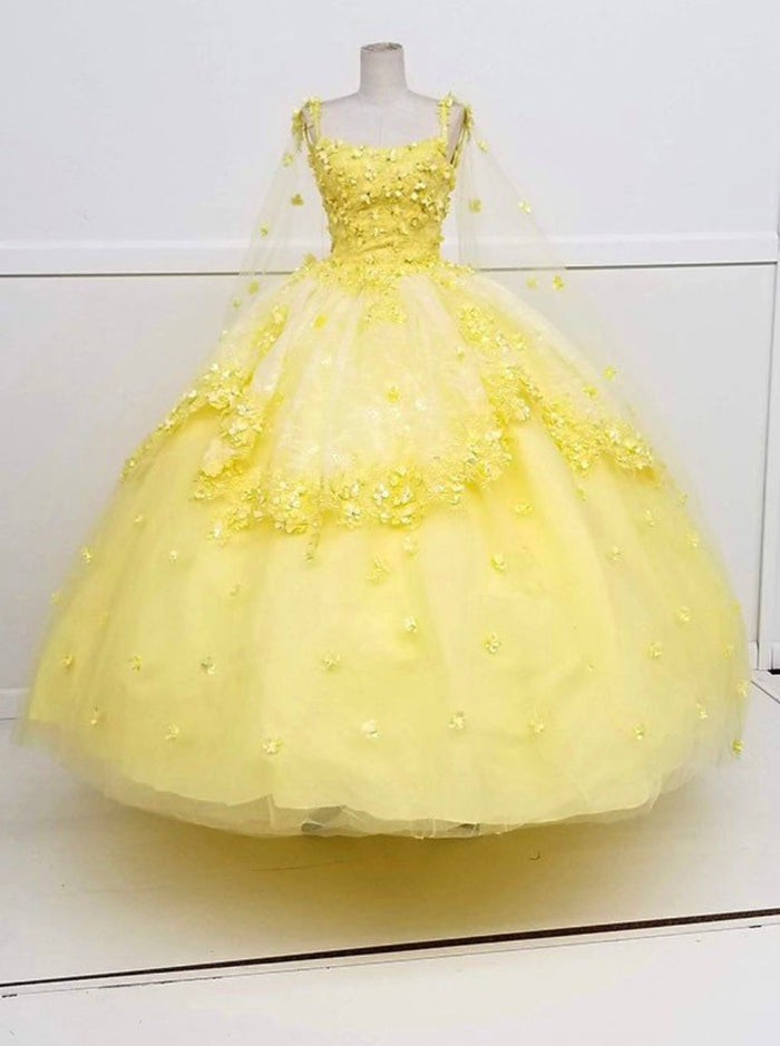 Chicas HF3046 Printed BallDress Floral Floor-Length Appliqué Cape Fabric Dress