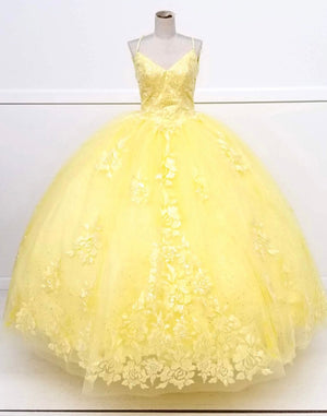 Chicas HF3045 Romantic Printed Glitter Quinceañera BallDress V-Neck Tulle Dress