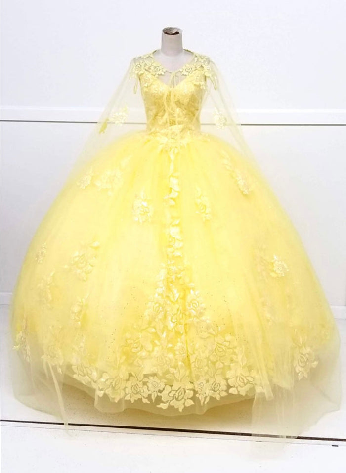 Chicas HF3045 Romantic Printed Glitter Quinceañera BallDress V-Neck Tulle Dress