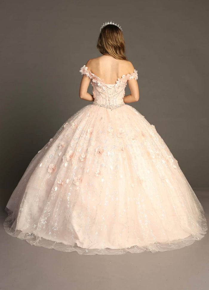 Chicas HF3027 Romantic Printed Glitter Quinceañera Blush BallDress Tulle Dress