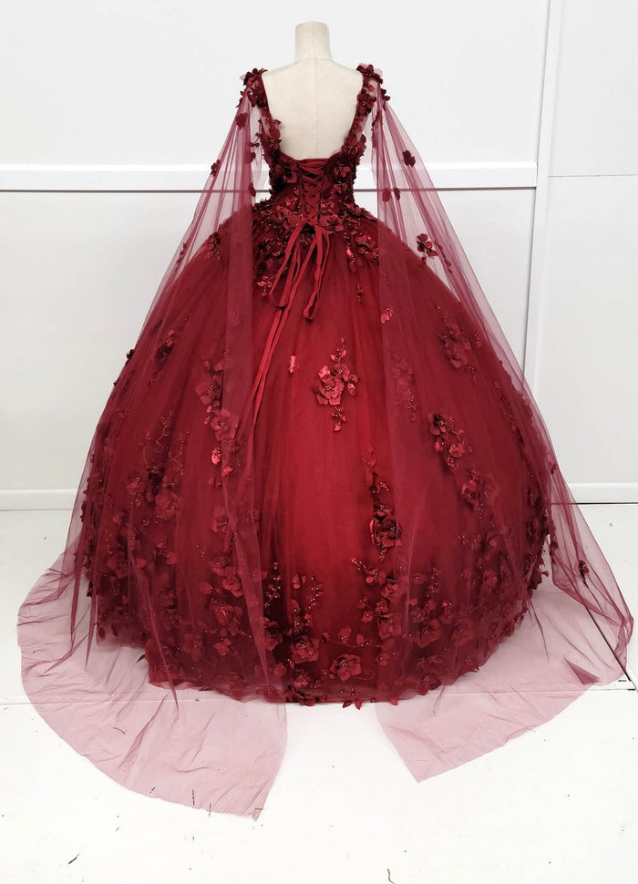 Chicas HF3018 Printed Royal BallDress Illusion Floral Tulle Dress