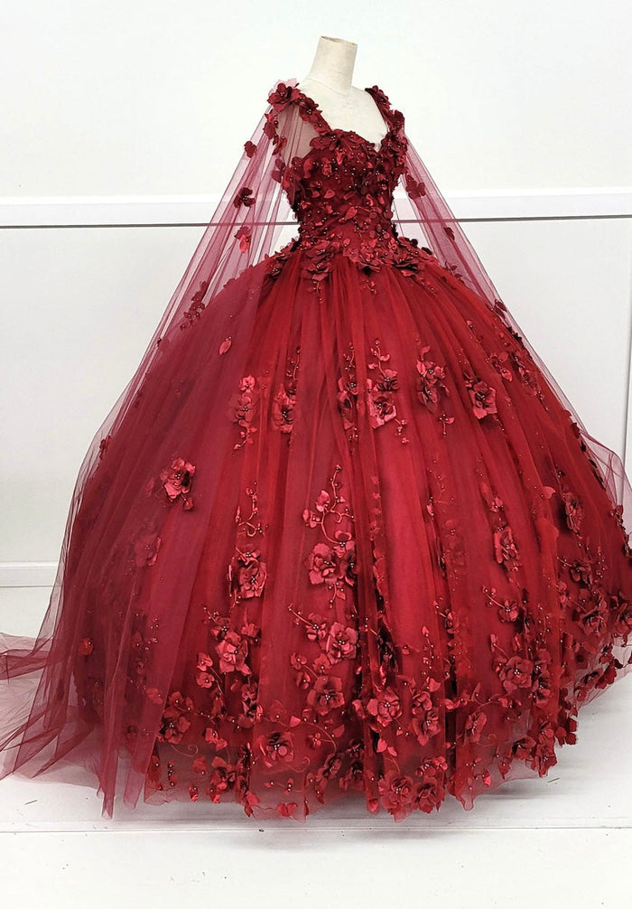 Chicas HF3018 Printed Royal BallDress Illusion Floral Tulle Dress