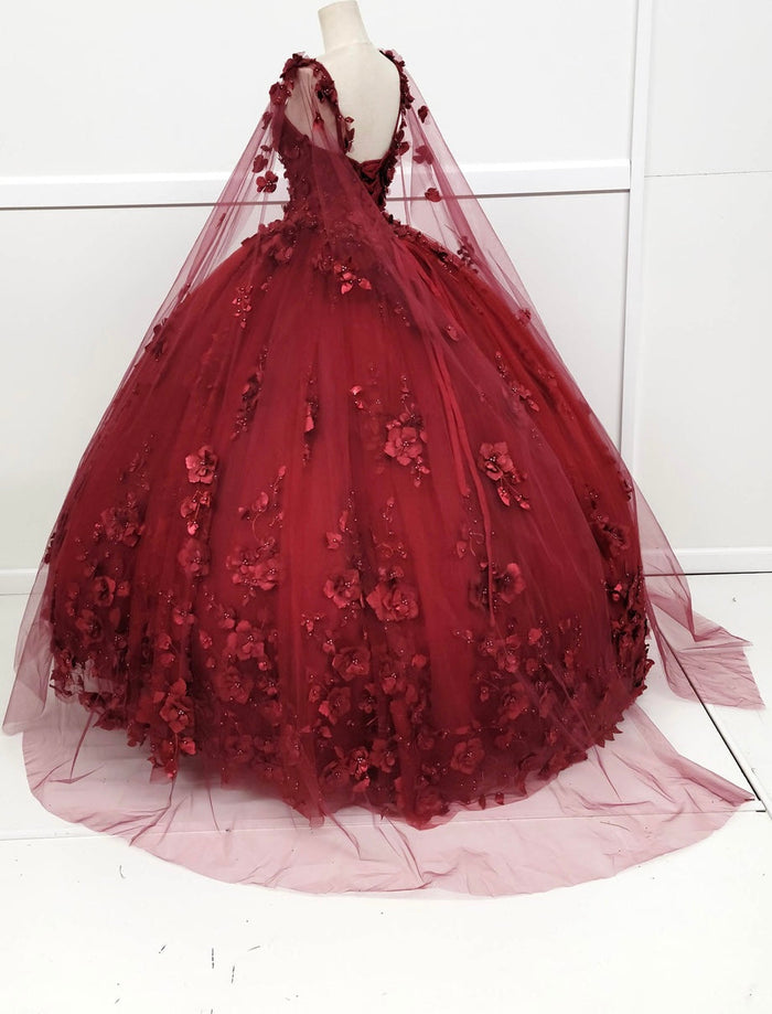 Chicas HF3018 Printed Royal BallDress Illusion Floral Tulle Dress