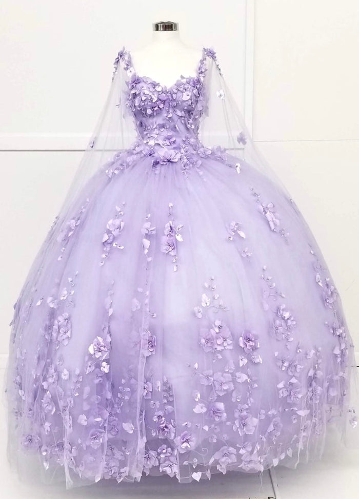 Chicas HF3018 Printed Royal BallDress Illusion Floral Tulle Dress