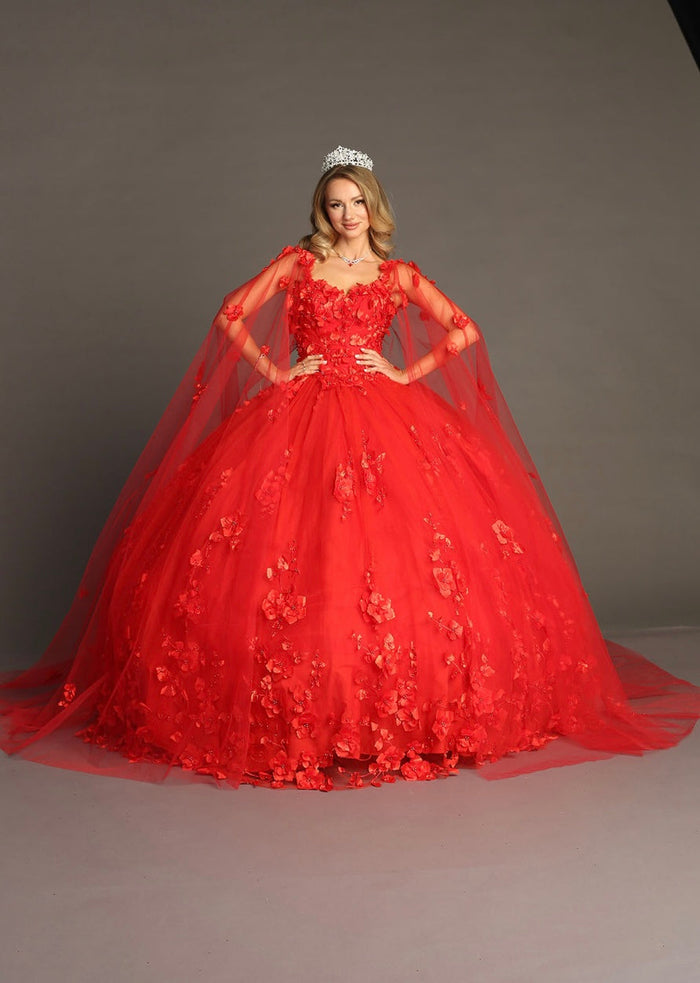 Chicas HF3018 Printed Royal BallDress Illusion Floral Tulle Dress