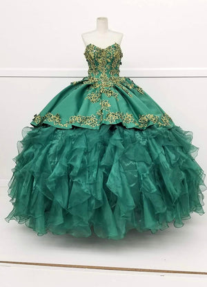 Chicas HF3009 Printed Metallic Quinceañera BallDress Strapless Floral Satin Dress