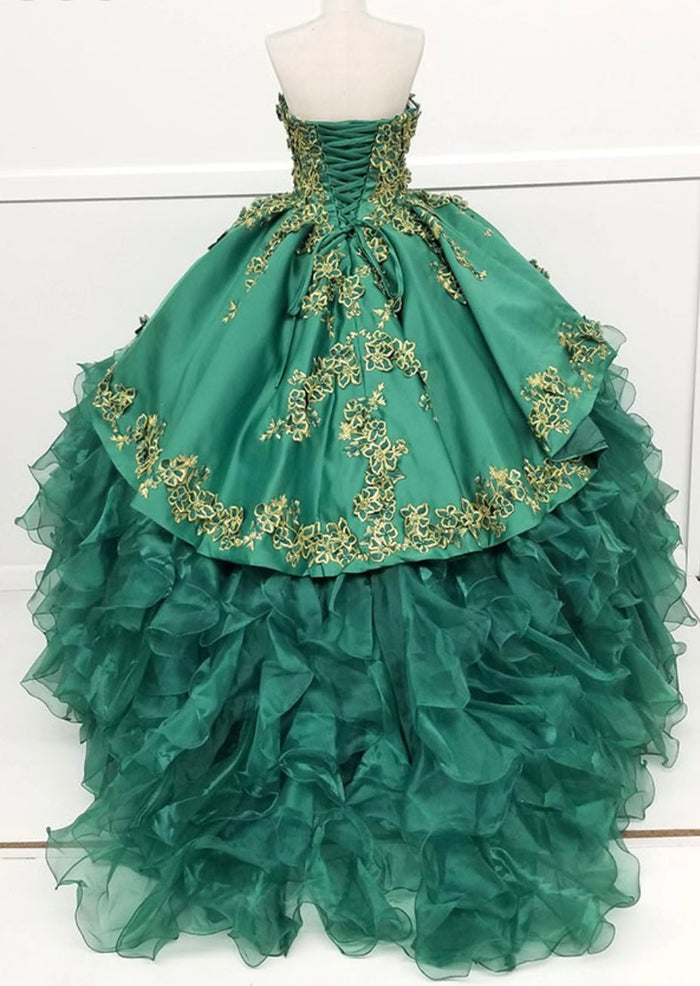 Chicas HF3009 Printed Metallic Quinceañera BallDress Strapless Floral Satin Dress