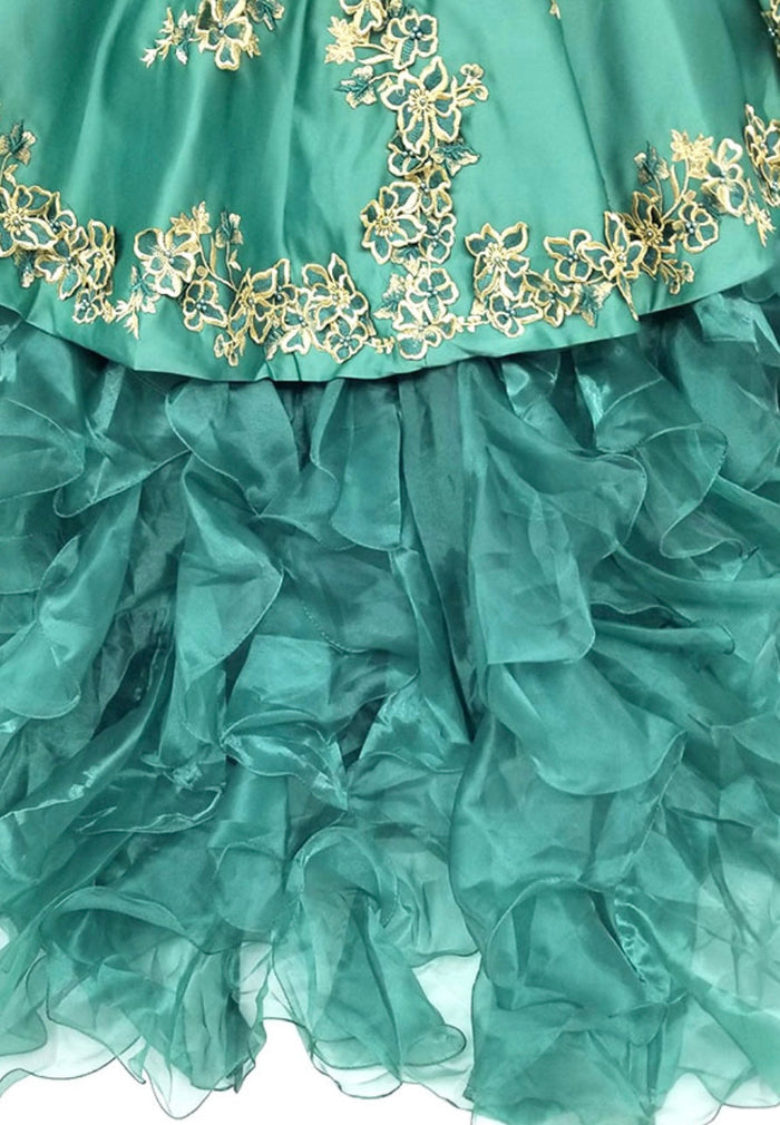 Chicas HF3009 Printed Metallic Quinceañera BallDress Strapless Floral Satin Dress