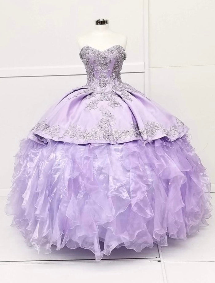 Chicas HF3009 Printed Metallic Quinceañera BallDress Strapless Floral Satin Dress