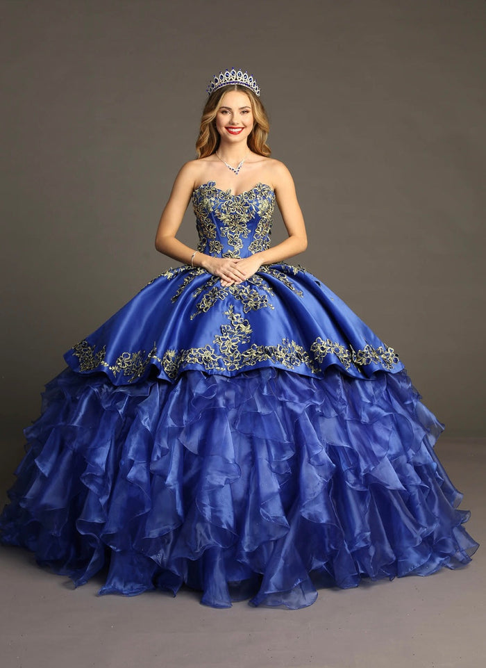 Chicas HF3007 Printed Metallic BallDress Sweetheart Floral Organza Dress