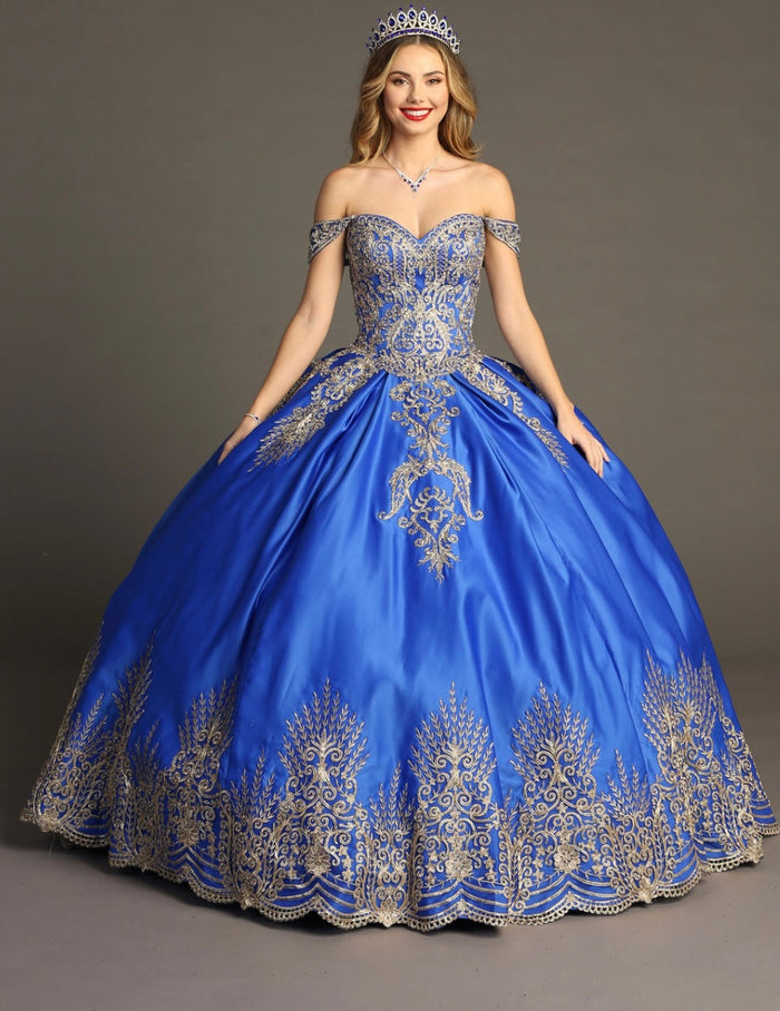 Chicas HF3007 Printed Metallic BallDress Sweetheart Floral Organza Dress