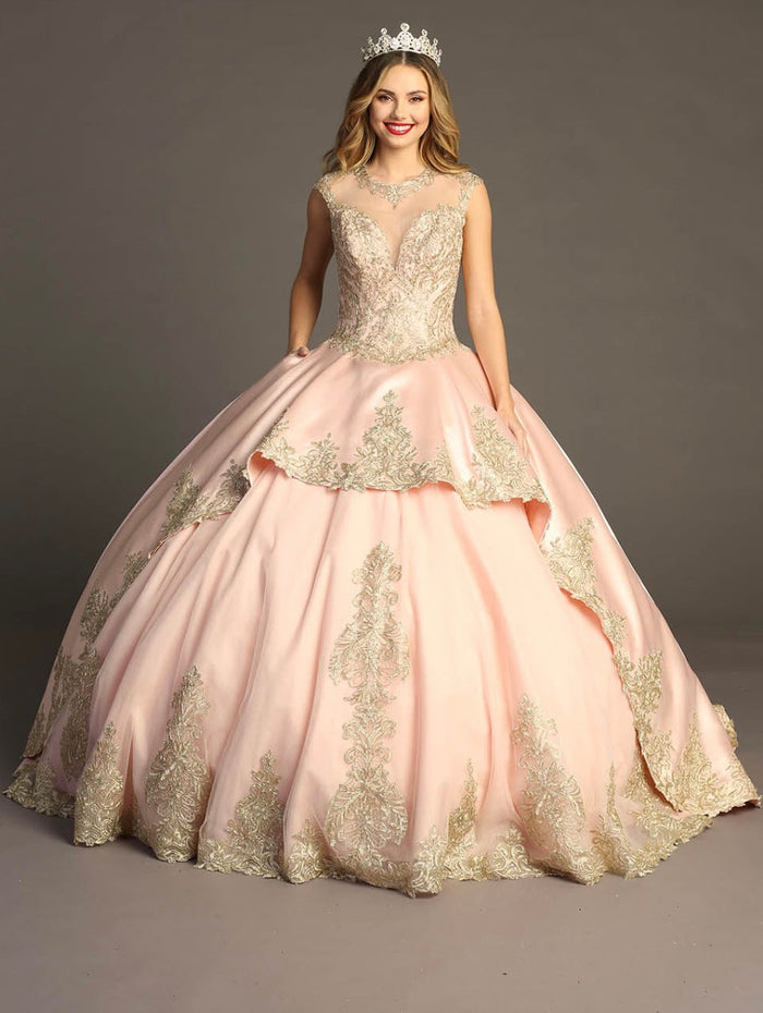 Chicas HF3003 Elegant Gold BallDress Illusion Floor-Length Beaded Fabric Dress