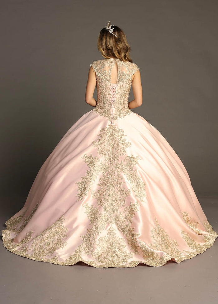 Chicas HF3003 Elegant Gold BallDress Illusion Floor-Length Beaded Fabric Dress