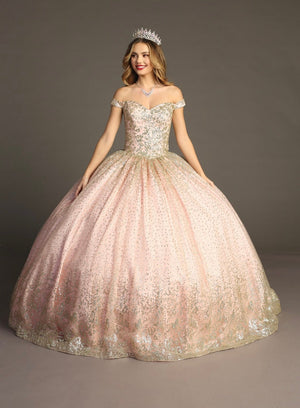 Chicas HF3001 Romantic Metallic Glitter Quinceañera Wine BallDress Fabric Dress