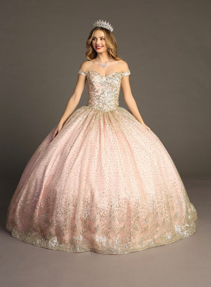 Chicas HF3001 Romantic Metallic Glitter Quinceañera Wine BallDress Fabric Dress