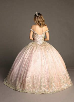 Chicas HF3001 Romantic Metallic Glitter Quinceañera Wine BallDress Fabric Dress