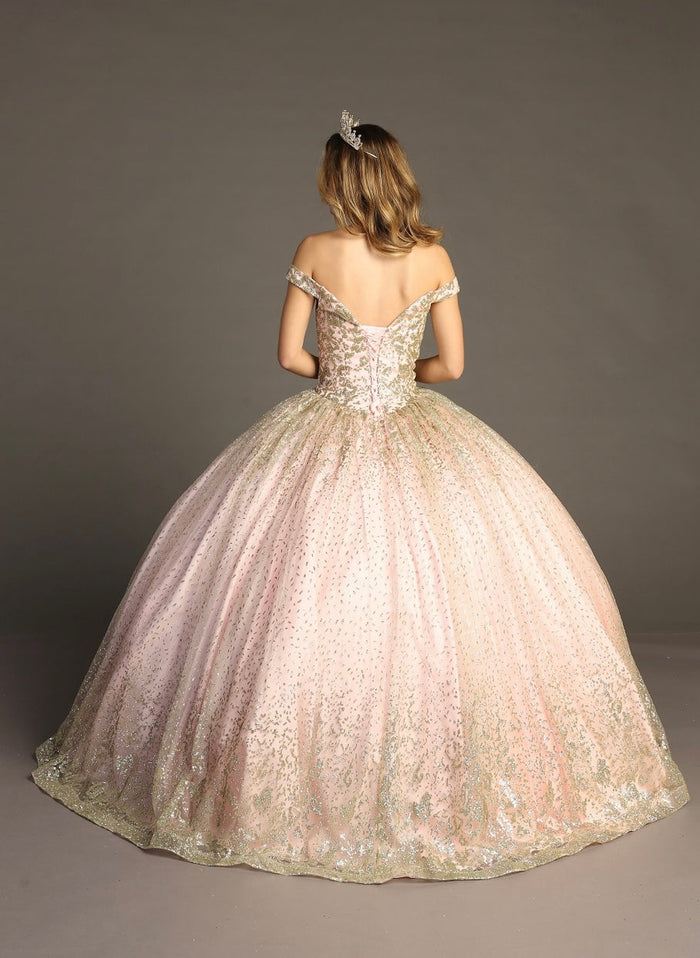 Chicas HF3001 Romantic Metallic Glitter Quinceañera Wine BallDress Fabric Dress