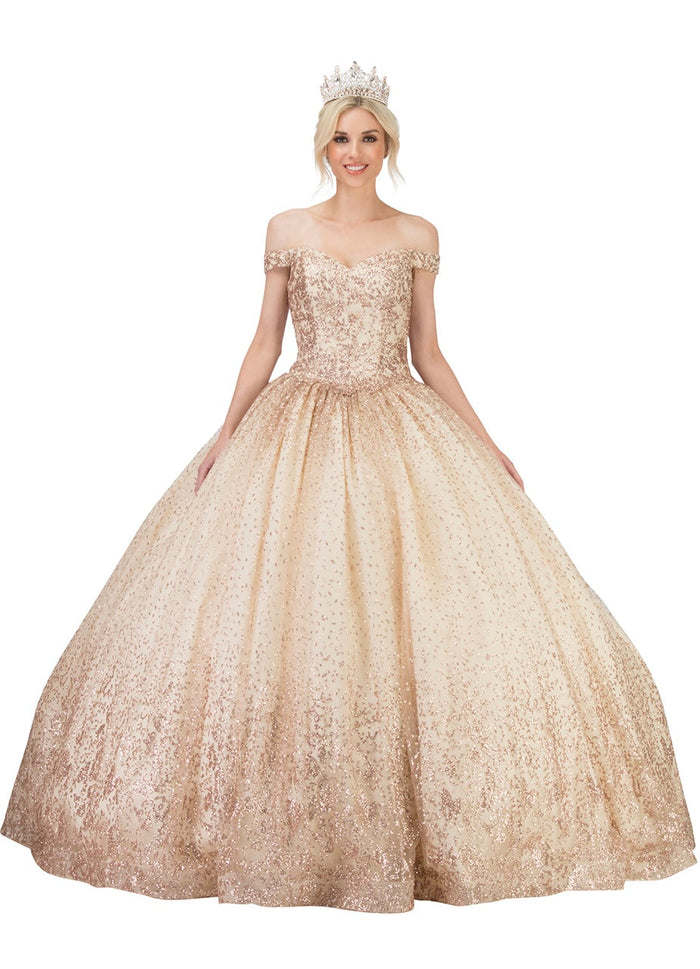 Chicas HF3001 Romantic Metallic Glitter Quinceañera Wine BallDress Fabric Dress