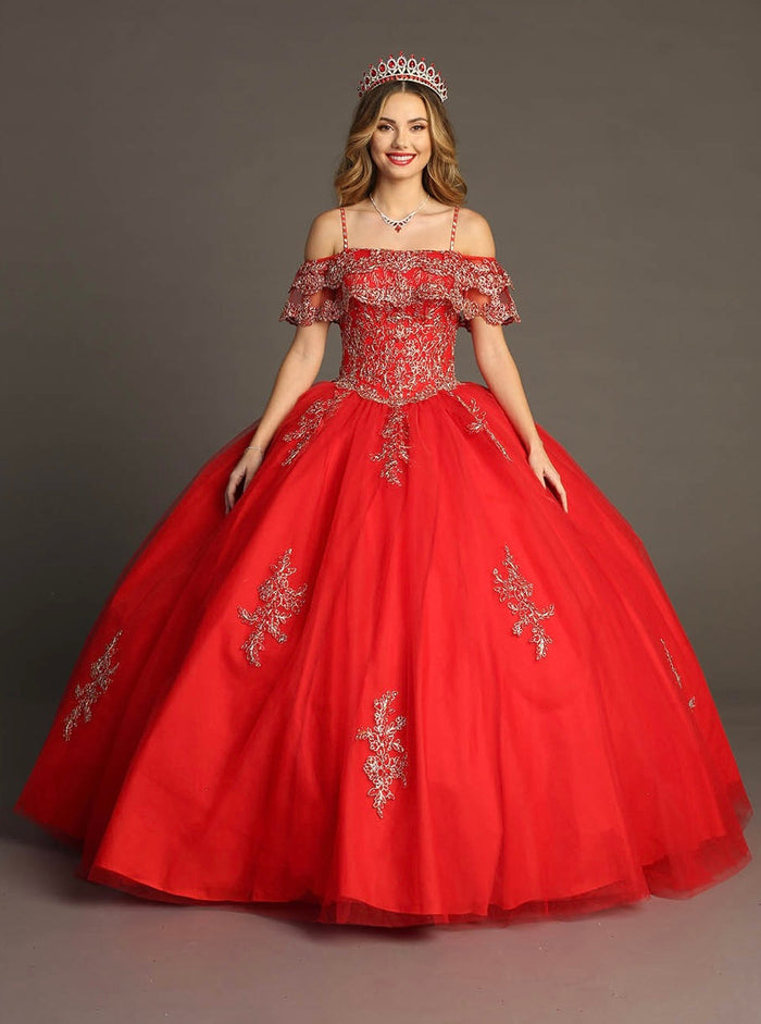 Chicas HF3004 Red BallDress Floor-Length Corset Embroidered Tulle Dress