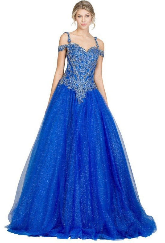 Chicas C1535 Quinceañera Royal BallDress Floor-Length Corset Embroidered Tulle Dress