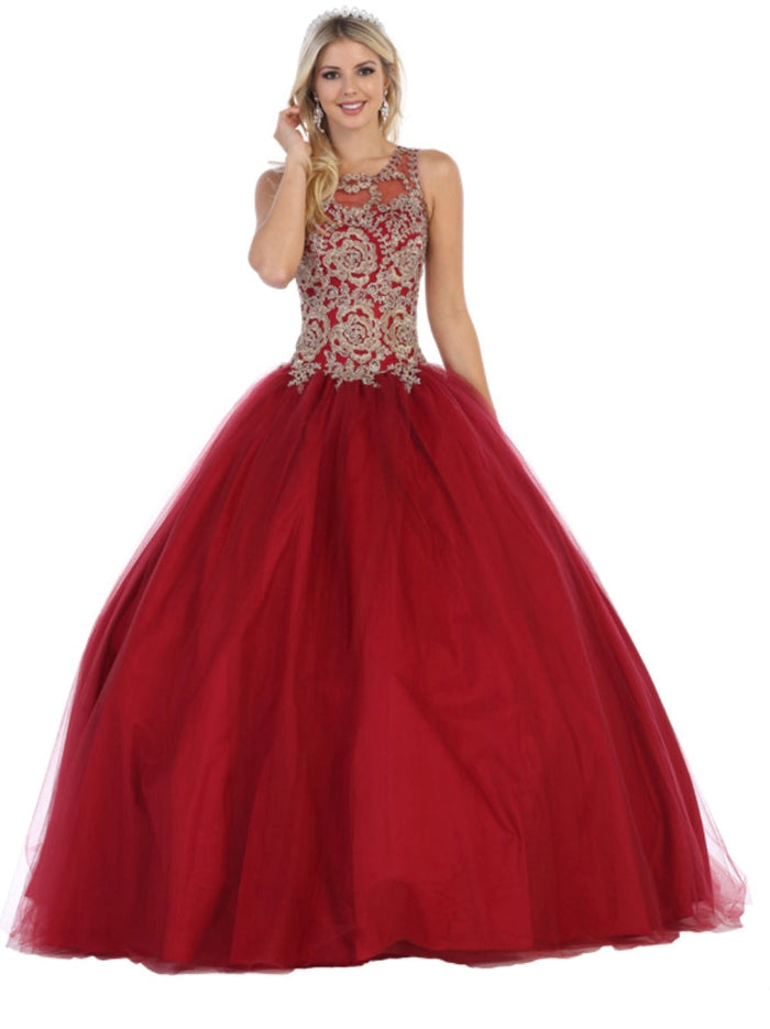 Chicas C9161 Formal Red BallDress Illusion Floor-Length Tulle Dress