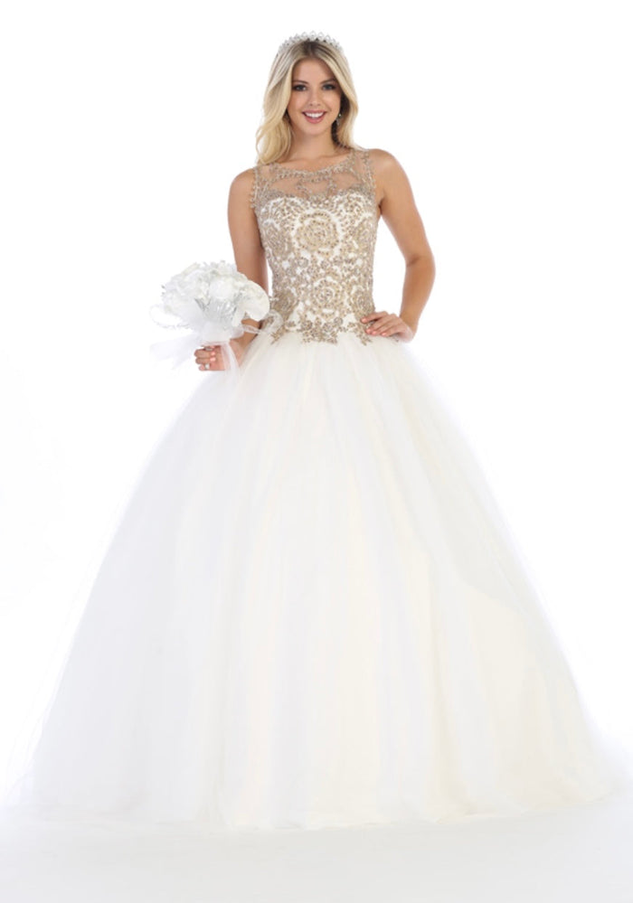 Chicas C9161 Formal Red BallDress Illusion Floor-Length Tulle Dress