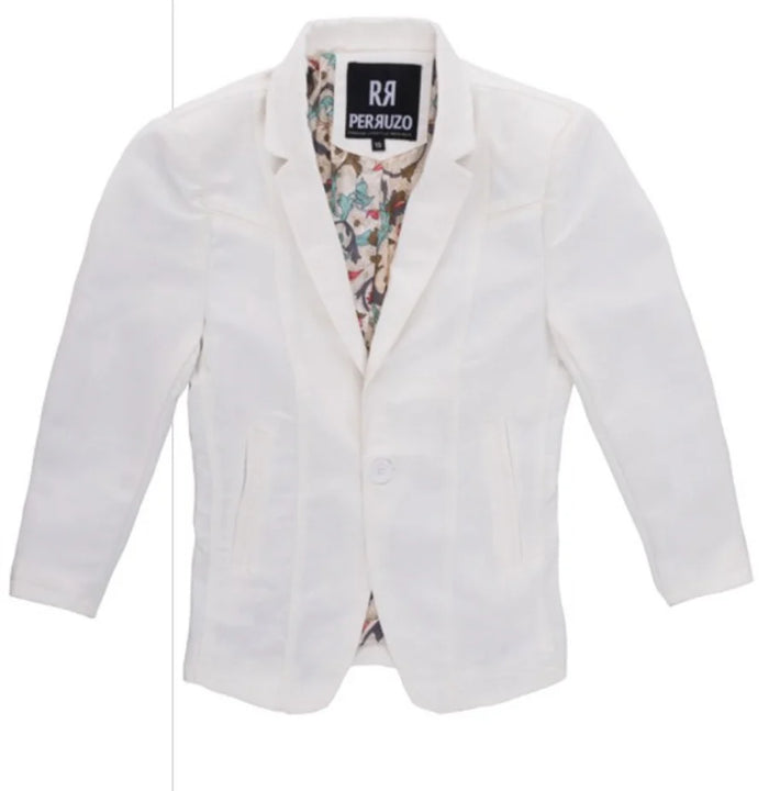 Boy's White Western Blazer Slim Fit Sport Coat for Weddings, Communion & Special Occasions