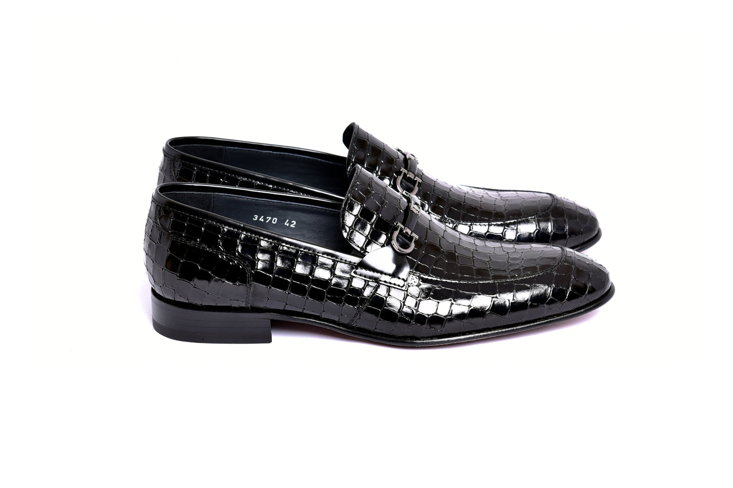 C01707-3470BC Croco Leather with Buckle-Black