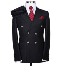 Mens Classic Wool Double Breasted Suit in Black