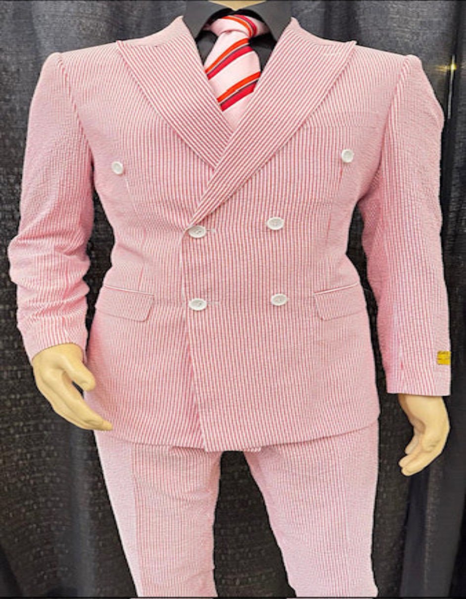 Red Double Breasted Suit - Red and White Pinstripe Suit - Red Seersucker Suit - Cotton Suit - Men's Tuxedo USA