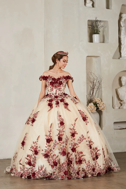 3D Floral Quinceanera Dress Off-Shoulder Ball Gown by Calla SCL-30036