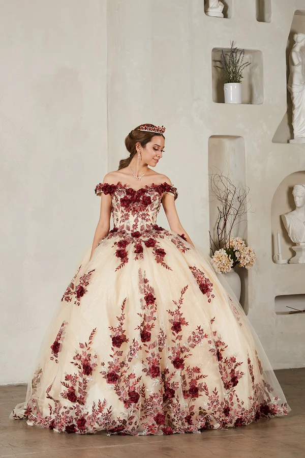 3D Floral Quinceanera Dress Off-Shoulder Ball Gown by Calla SCL-30036