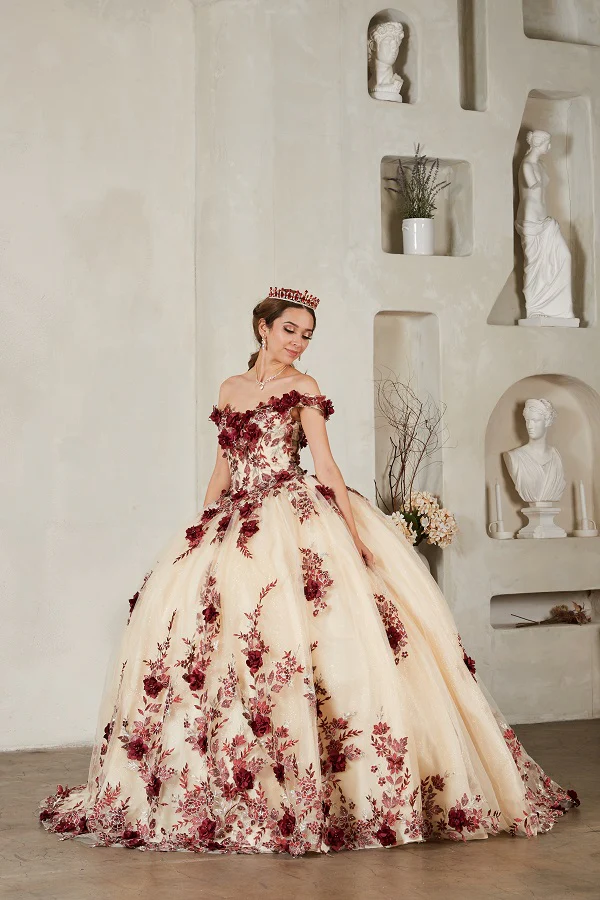 3D Floral Quinceanera Dress Off-Shoulder Ball Gown by Calla SCL-30036