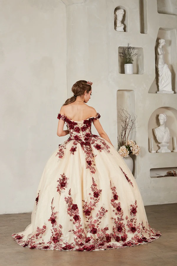 3D Floral Quinceanera Dress Off-Shoulder Ball Gown by Calla SCL-30036