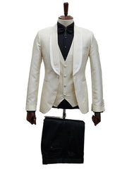 Ivory Tuxedo - Cream Wedding Suit  - Off White Groom Shawl Lapel Suit - Men's Tuxedo USA