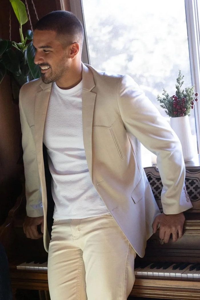 Platini Beige Western Sport Coat for Men – Light Tone Frontier Jacket