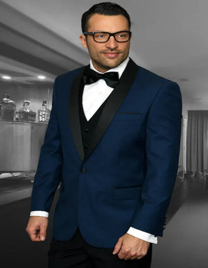 Blue Wedding Tuxedo - Men's Vested Classic Dinner Indigo Blue Wedding Tuxedo