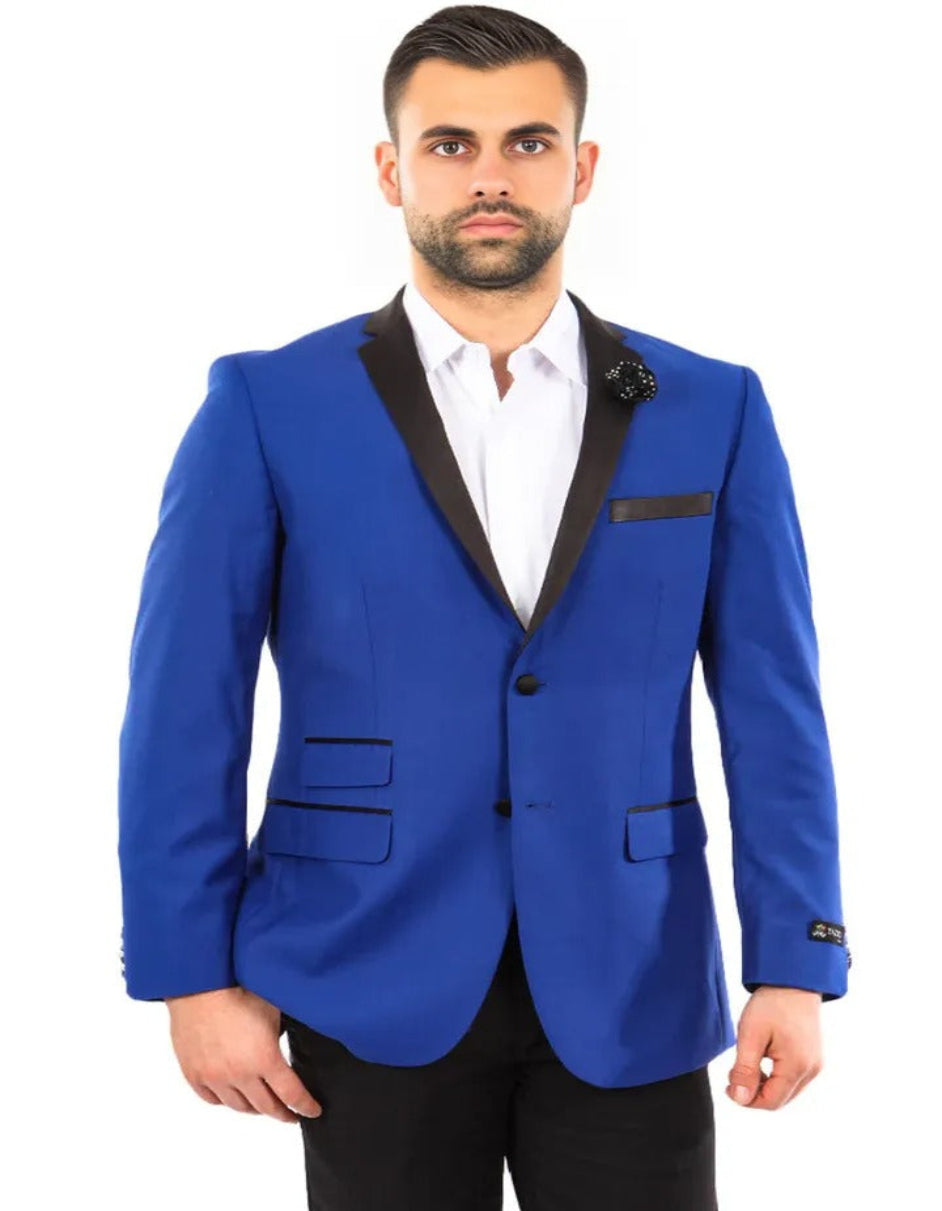 Blue Wedding Tuxedo - Men's Slim Fit Two Button Notch Lapel Indigo Blue and Black Tuxedo Jacket