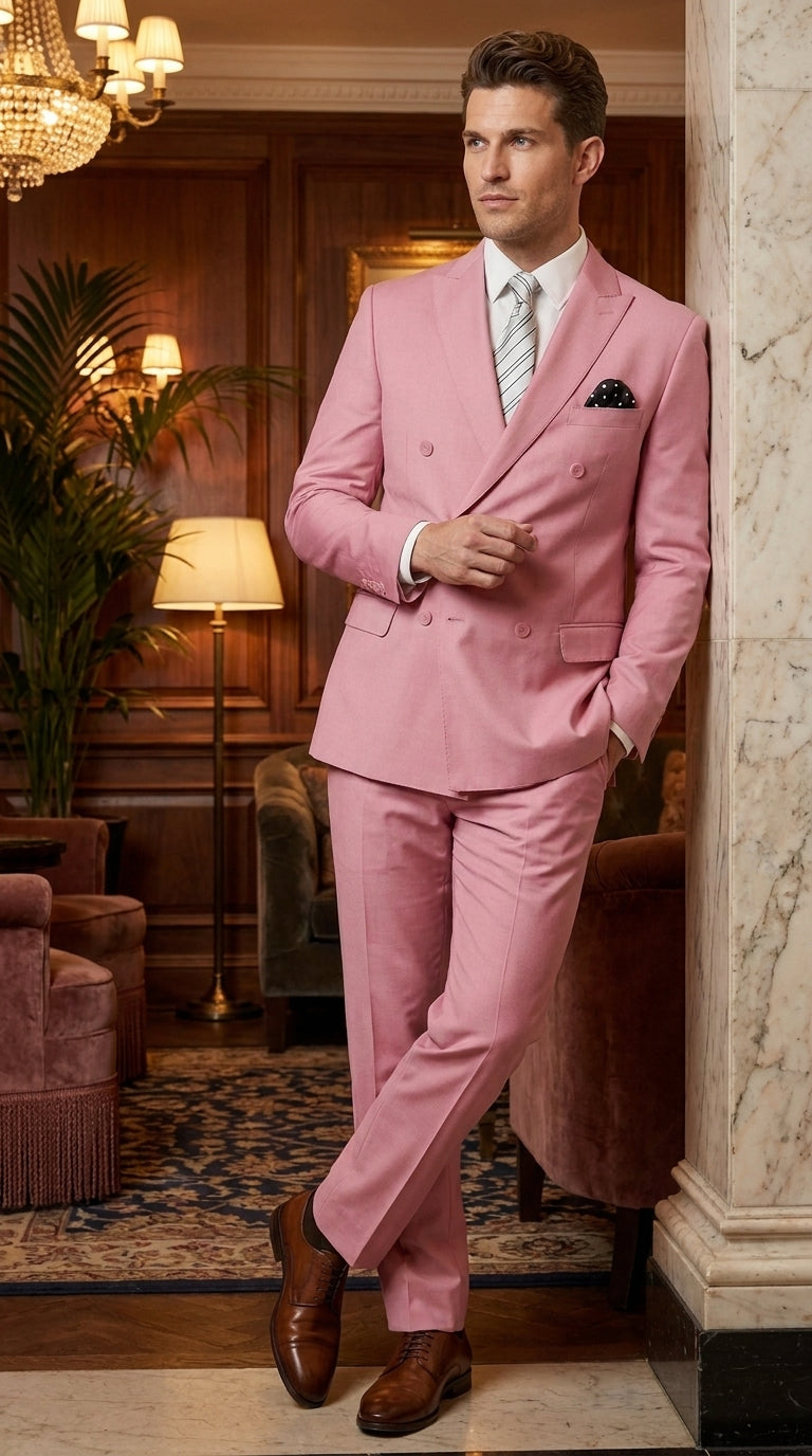 Men's Blush Pink Double Breasted Easter Suit – Modern Fit Lightweight 2-Piece Spring & Summer Wedding Suit
