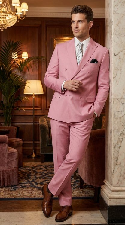 Men's Blush Pink Double Breasted Easter Suit – Modern Fit Lightweight 2-Piece Spring & Summer Wedding Suit