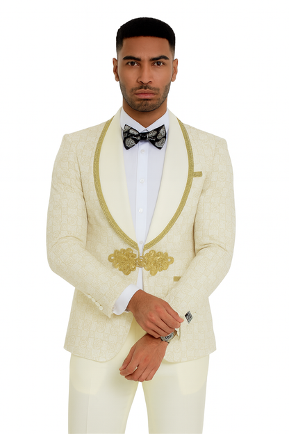 2025 Ivory and Gold 2pc Men's Suit by Tazzio