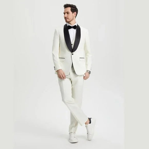 Stacy Adams 3pc Tuxedo Shawl Lapel, Off-White Ivory - Men's Tuxedo USA